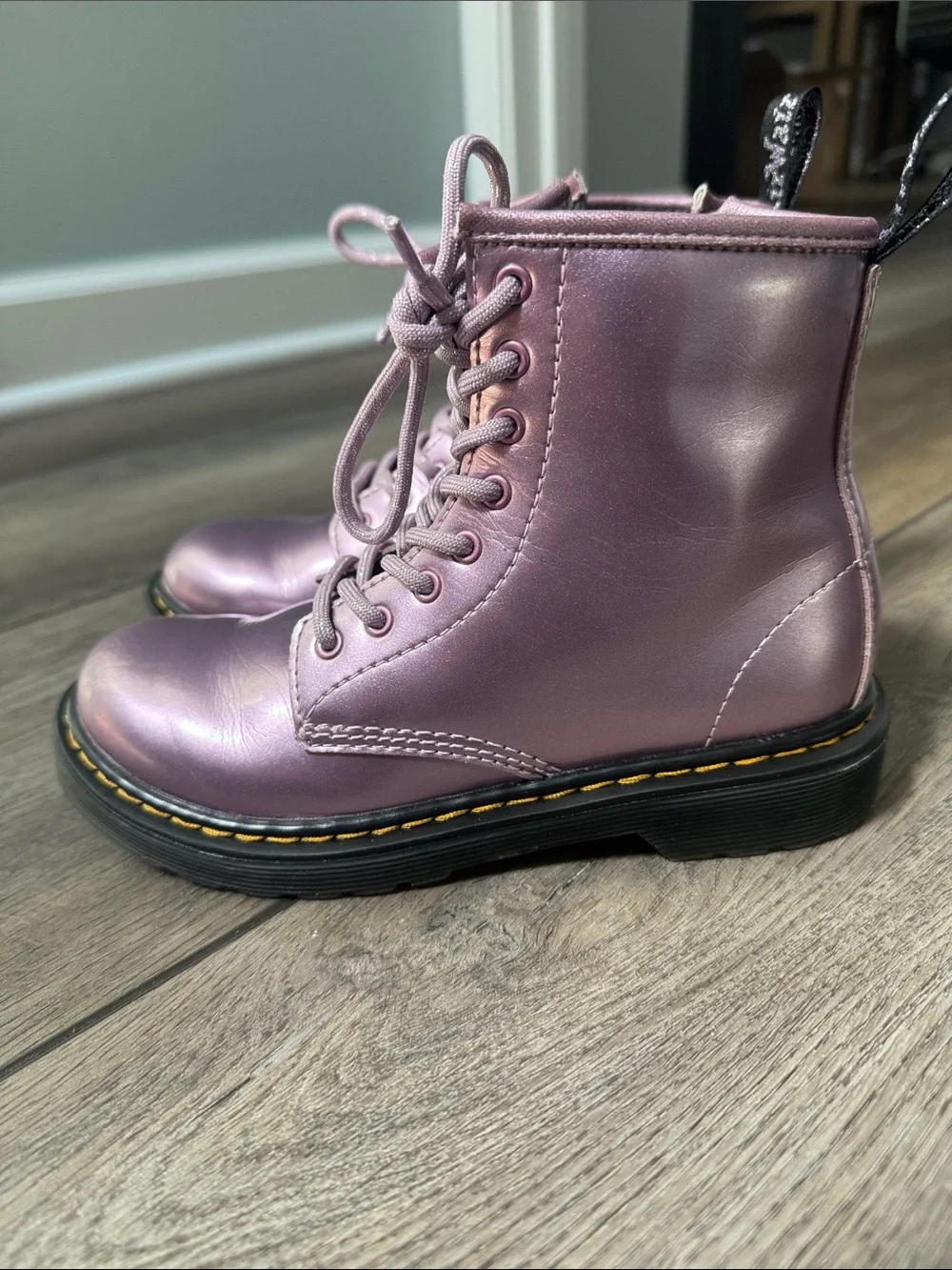 Kids Dr. Martens Metallic Lavender Lace-Up Boots
